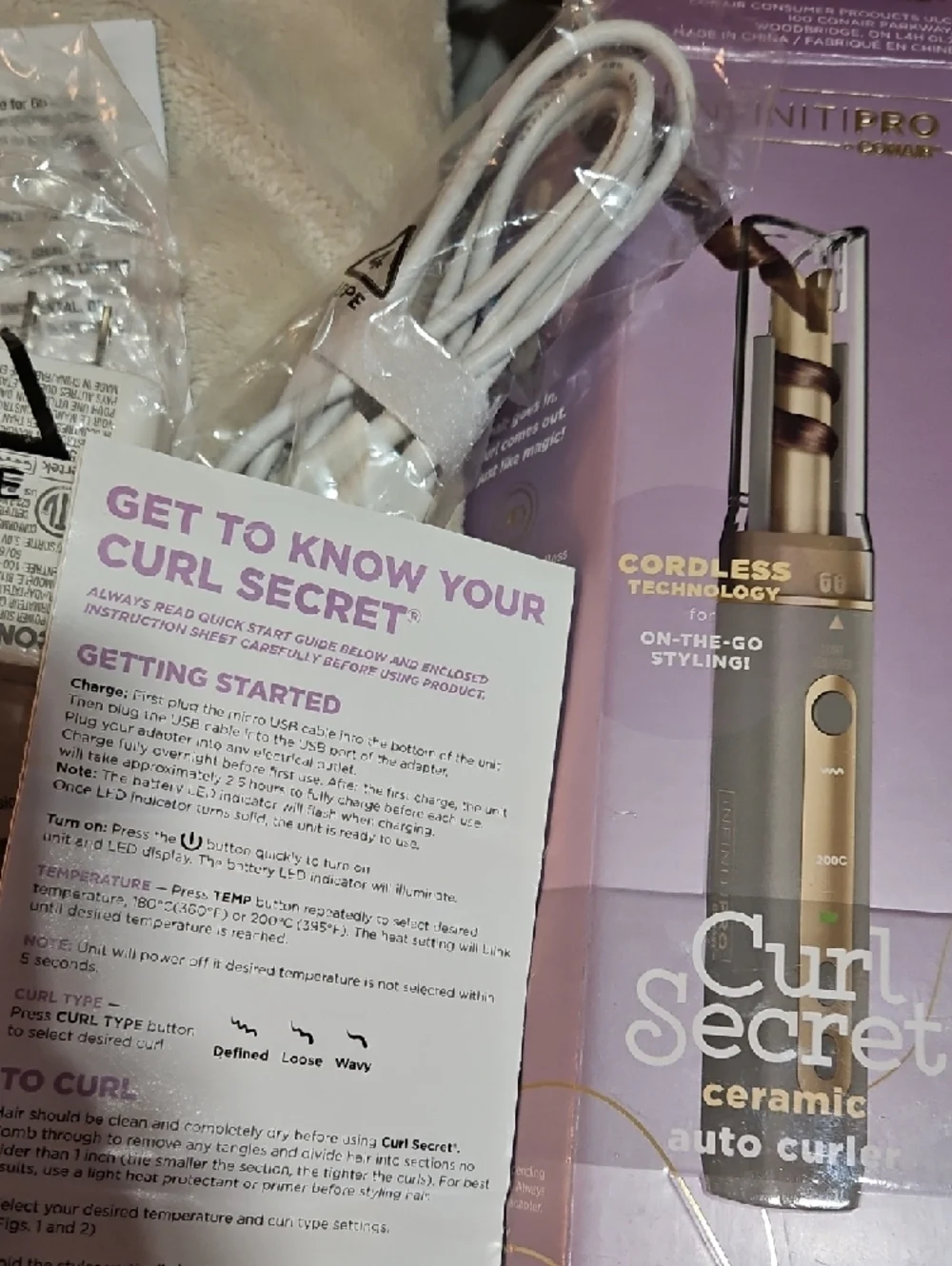 Curl Secret Cordless Curling Wand in Metallic Gold and Silver-Tone - Picture 7 of 9